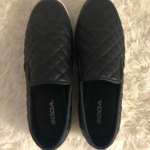 Black Quilted Slip-On Shoes